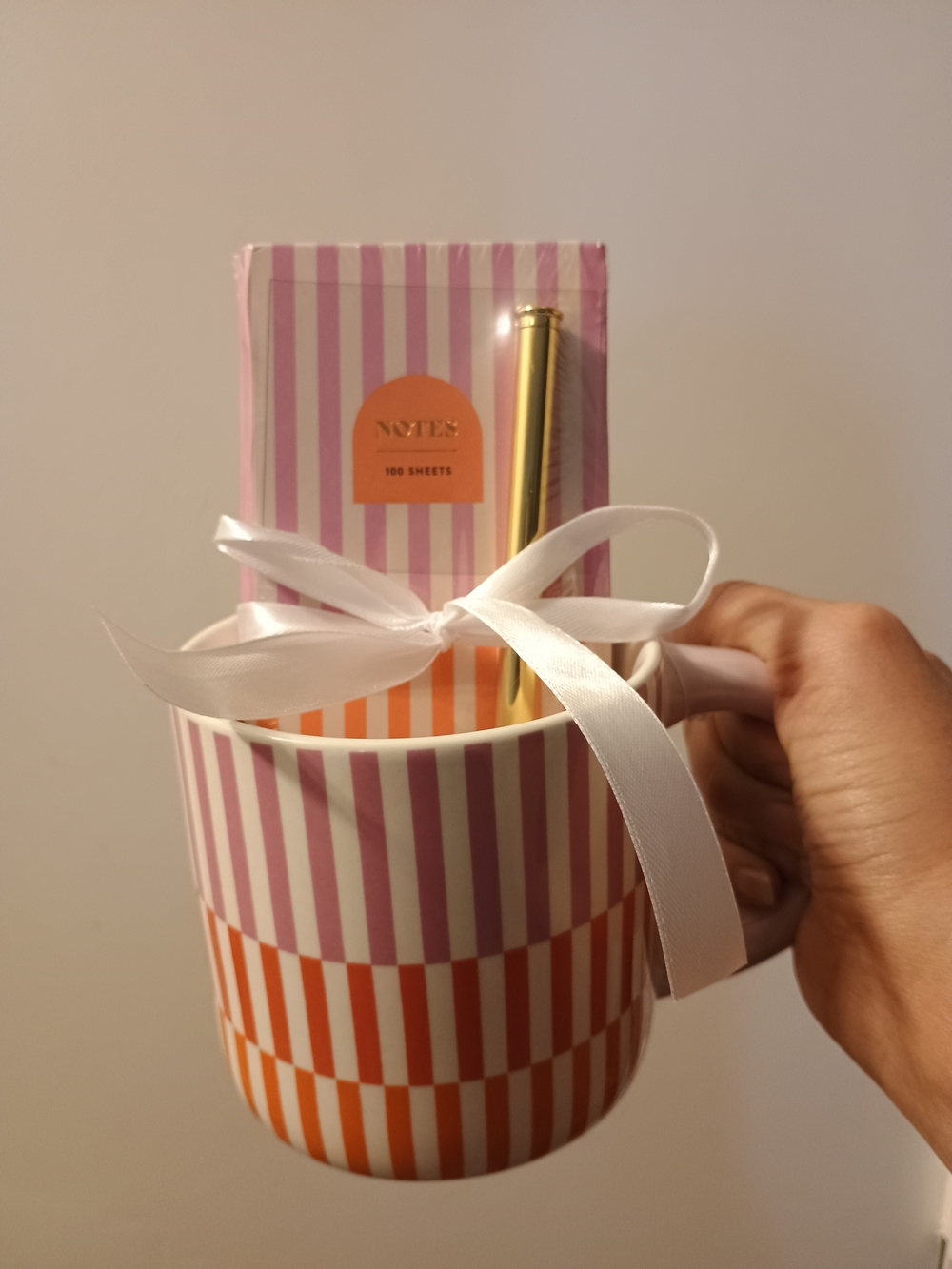 Expressions Pink & Orange Striped Gift Mug Set